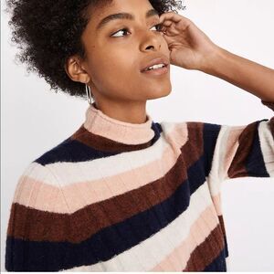 Madewell Striped Evercrest Turtleneck Sweater Yarn XS Brown